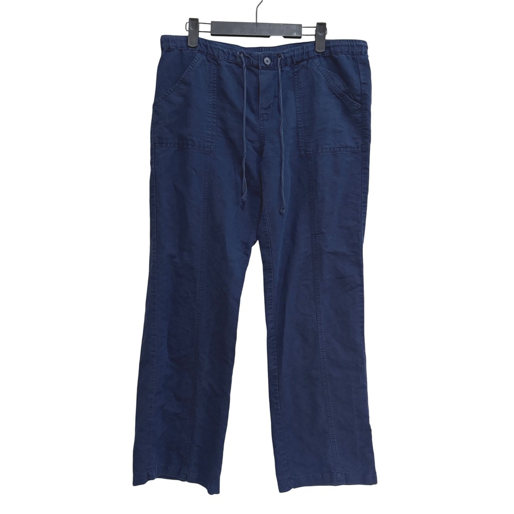 Linen Women's Pull On Casual Pants Elastic Waist Drawstring Straight Leg Blue‎